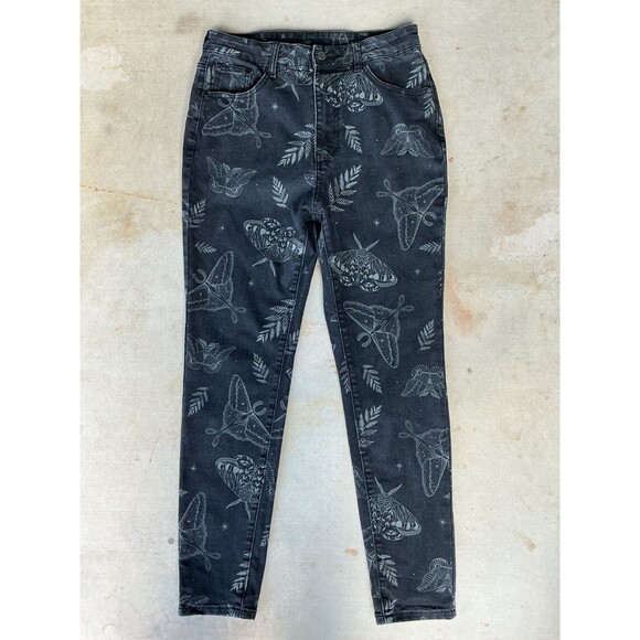 Disturbia Women's Jeans 30" /US 8 Callopistria Moth Print Goth Grunge High Waist - Picture 1 of 14